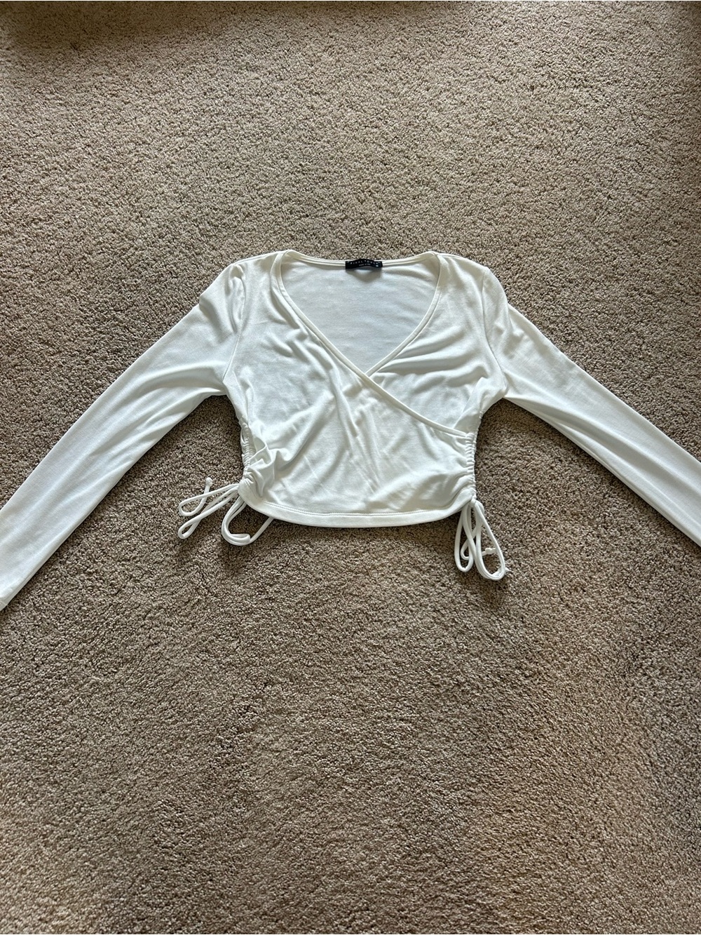 Final Touch White Wrap-Front Long Sleeve Tie-Side Top